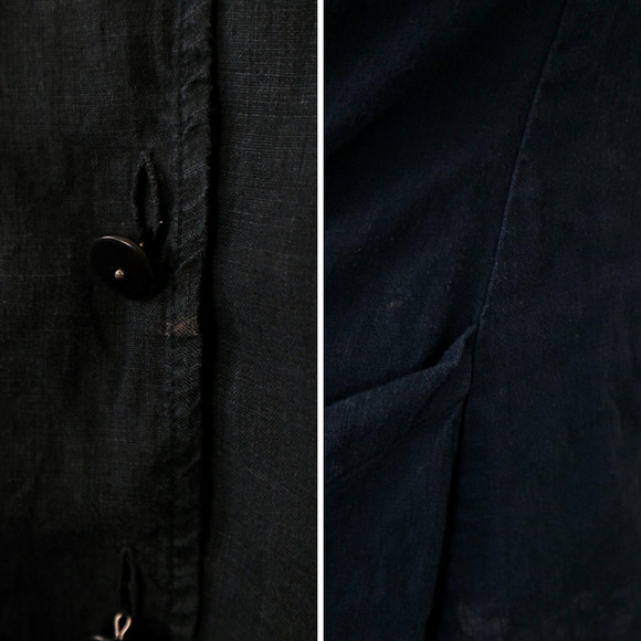 Flax Size L Woven Linen Collared Jacket Button Front High Low Hem Black - Picture 6 of 12